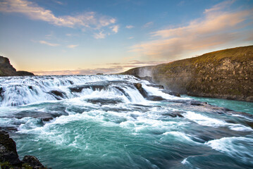 The Golden Cascade: A Magnificent View of Gullfoss Waterfall in Iceland