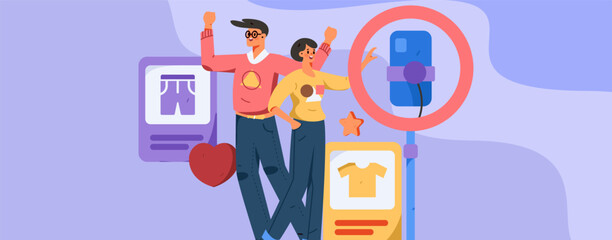 Holiday Shopping E-Commerce Online Shopping People Flat Vector Concept Operation Hand Drawn Illustration
