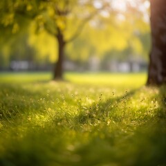 green grass and sunlight in the park.
