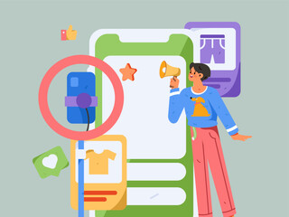 Holiday Shopping E-Commerce Online Shopping People Flat Vector Concept Operation Hand Drawn Illustration
