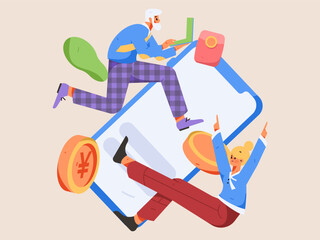 Holiday Shopping E-Commerce Online Shopping People Flat Vector Concept Operation Hand Drawn Illustration
