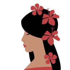 Profile of a girl with a flower in the hair