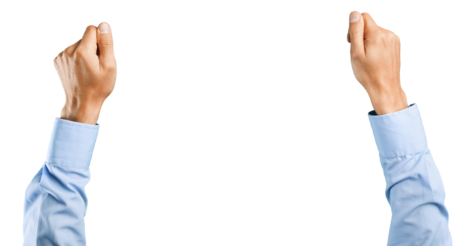 Businessman holding and reading a blank newspaper with copy space from above