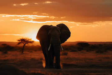Fototapeta na wymiar a elephant looking at the sunset