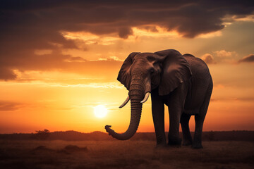 Fototapeta na wymiar a elephant looking at the sunset