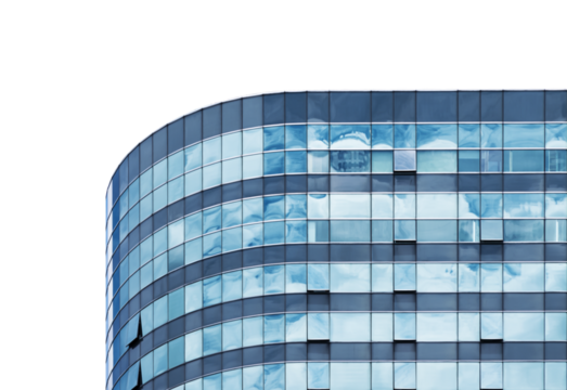 Modern office building with blue glass window