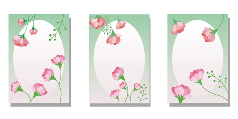 Fototapeta na wymiar Set of floral frames. Natural flower decoration template collection for Mother's day, wedding day, birthday and celebration cards. Vector illustration.