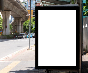 Outdoor billboard with mock up white screen on bus stop. clipping path for mockup