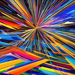 An explosion of vibrant colors with sharp lines and geometric shapes creating a dynamic and chaotic composition3, Generative AI