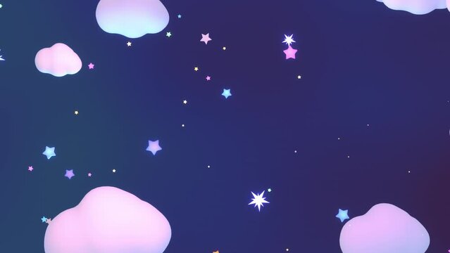 Looped cartoon horizontal scrolling starry night sky animation.