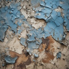 old blue cracked concrete wall.