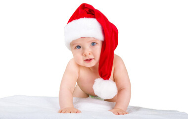 Cute Santa Claus boy on background