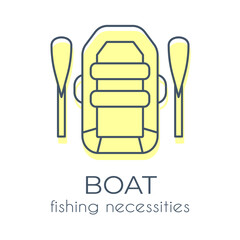 Fototapeta premium Simple minimalist yellow inflatable boat and oars icon on a white background. Suitable for web sites, applications, online shops
