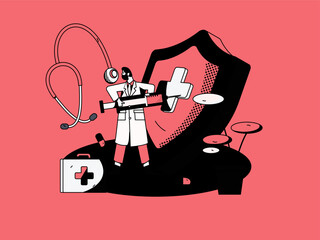 Medical Characters Anti-epidemic Flat Vector Concept Operation Hand Drawn Illustration
