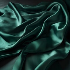 Fototapeta premium Design, pattern, and texture. Green silk cloth's texture. exquisite smooth silk fabric with an emerald green hue.
