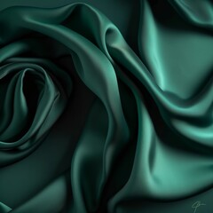 Design, pattern, and texture. Green silk cloth's texture. exquisite smooth silk fabric with an emerald green hue.