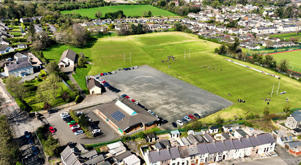 Aerial view of the Larne Grammar School Playing Fields Changing facilities Larne Co Antrim Northern...