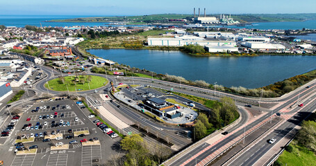 Fototapeta na wymiar Aerial photo of Larne Harbour and Lough Antrim Northern Ireland