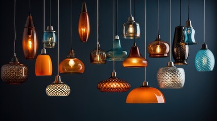 A brick wall with lights hanging from the ceiling, generative ai