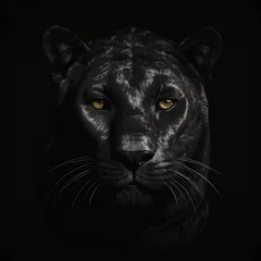 Plexiglas foto achterwand close up portrait of a leopard on black background. © KKC Studio