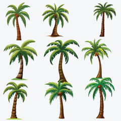 Multiple Variants of Vector Palm Trees, Isolated on a White Artboard