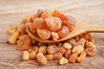 Frankincense or olibanum aromatic resin used in incense and perfumes.