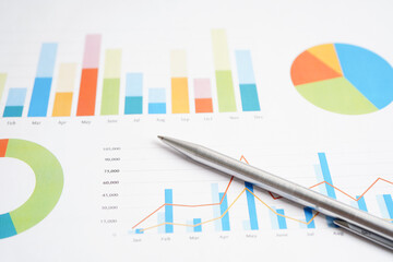 Pen on chart or graph paper. Financial, account, statistics and business data concept.