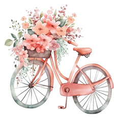 Retro pink bicycle with flowers,Ai
