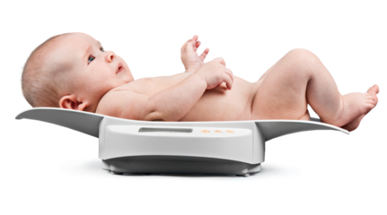 Little baby on weight scale. Baby Healthy concept