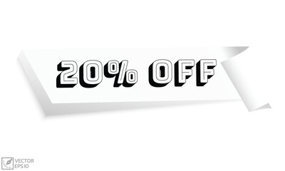 20% off banner design. 20% off icon. Flat style vector illustration.
