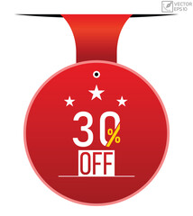 30% off message on ribbon banner. Vector illustration.