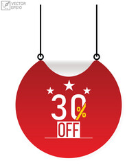 30% off message on ribbon banner. Vector illustration.