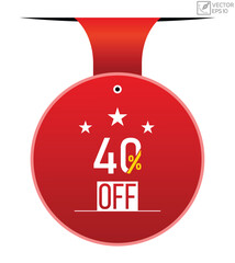 40% off banner design. 40% off icon. Flat style vector illustration.