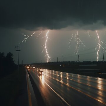 Lightning storm over the road.