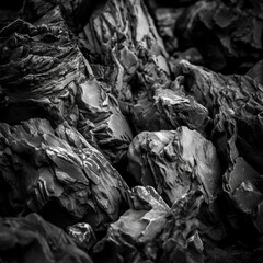 Huge fissures and layers split this aged, ragged cliff face. Background, Coarse, rough gray stone or rock texture of the mountains.