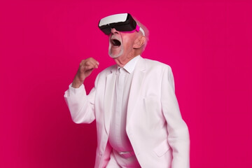 technology man mature innovation virtual elderly old reality goggles male headset. Generative AI.