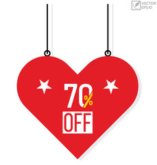 70% off banner design. 70% off icon. Flat style vector illustration.