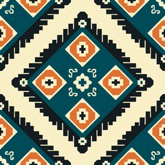 Ikat tribal Indian seamless pattern Ethnic Aztec fabric carpet mandala ornament native boho tribal textile Geometric African American oriental tranditional vector illustrations Embroidery style motif.