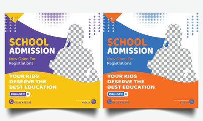 school admission or education social media pack template design set back to school Suitable for online education, Vector illustration