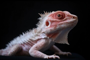 Obraz premium Iguana on the side beside a tree trunk in a park, with a hazy background.