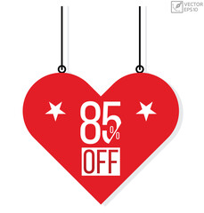 85% off banner design. 85% off icon. Flat style vector illustration.