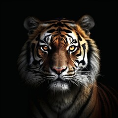 portrait of a tiger on black background.