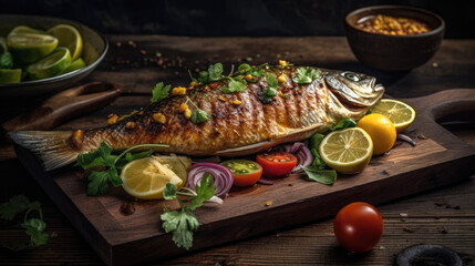 Tasty grilled fish dorado. Generative AI