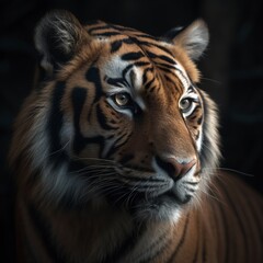 Obraz premium portrait of a tiger on black background.