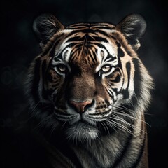 portrait of a tiger on black background.