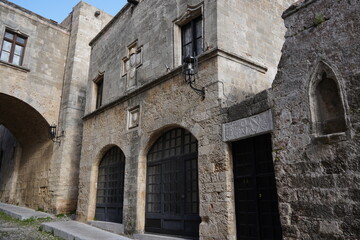 Medieval Street of the Knights called Ippoton with cobblestone road in Old town of Rhodes city in Rhodes island, Greece