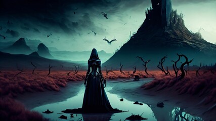 illustration of a witch flying in the moon