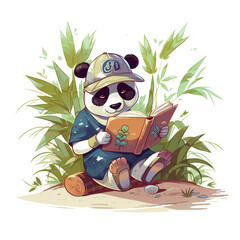 Illustration 2D cute panda character AI Generative