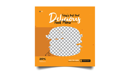 Delicious food or Restaurant Food Editable Social Media Post Template Vector Illustration.