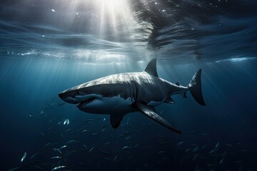 Shark Underwater Ocean View by a Scuba Diver Snorkeling, Tourism Travel, Stunning Scenic Seascape Wallpaper, Generative AI